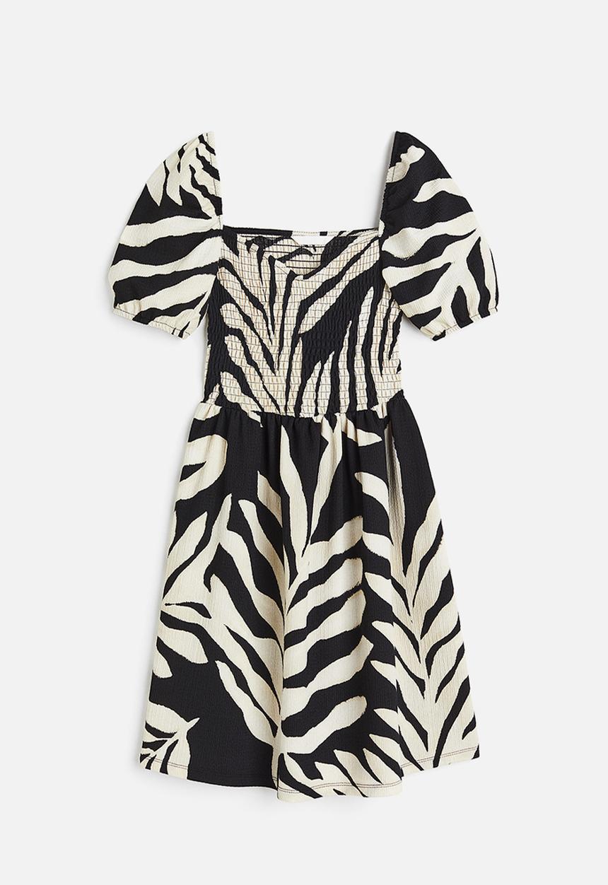 H&M - Puff-sleeved textured jersey dress - black