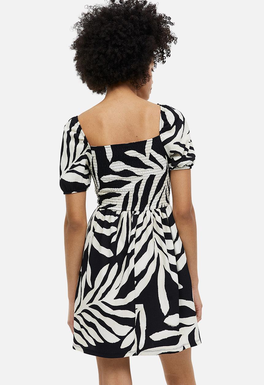H&M - Puff-sleeved textured jersey dress - black