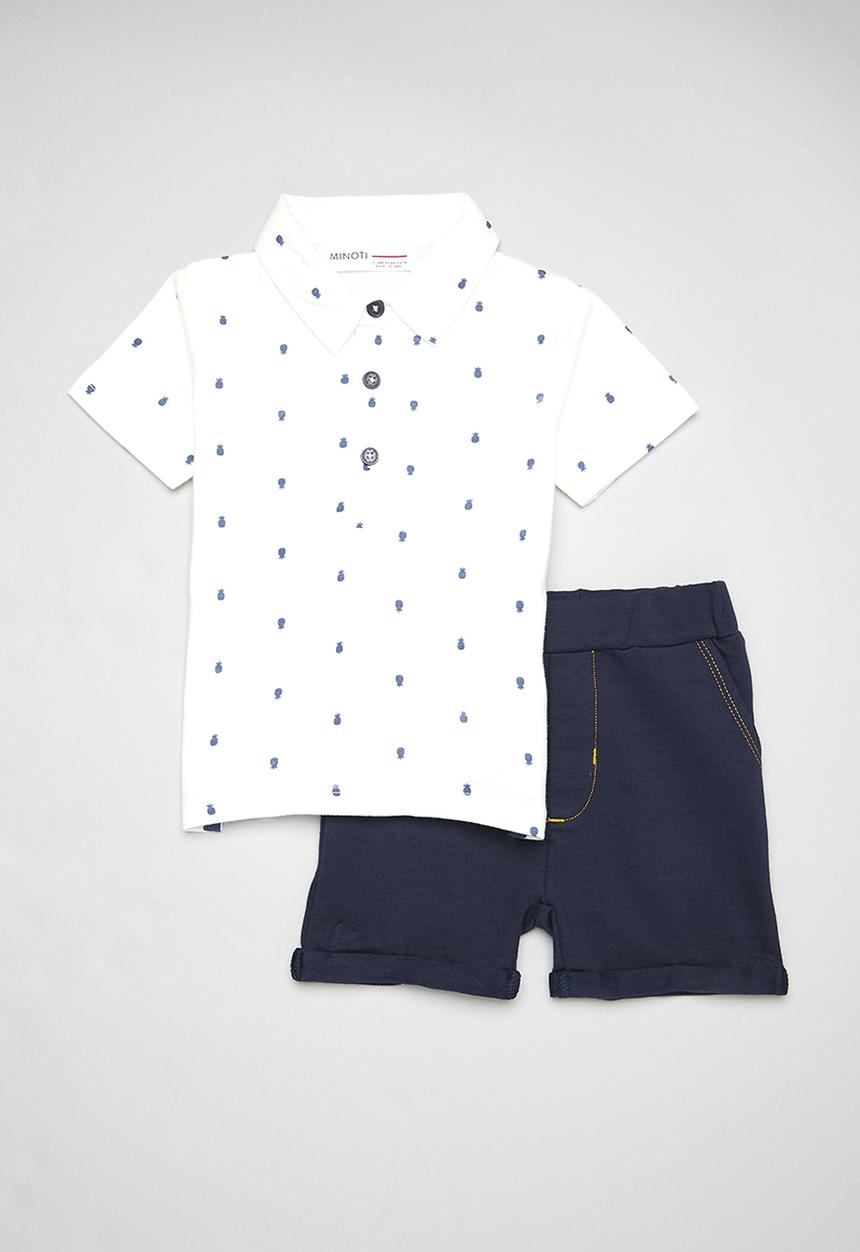 MINOTI - 2 Pack aop jersey polo top & denim short set - blue & white