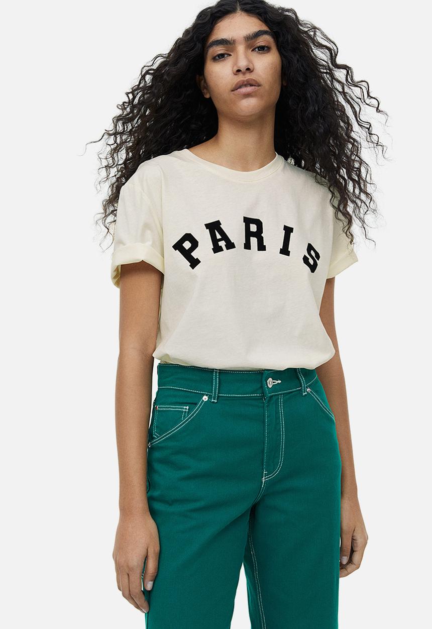 H&M - Printed T-shirt - cream 