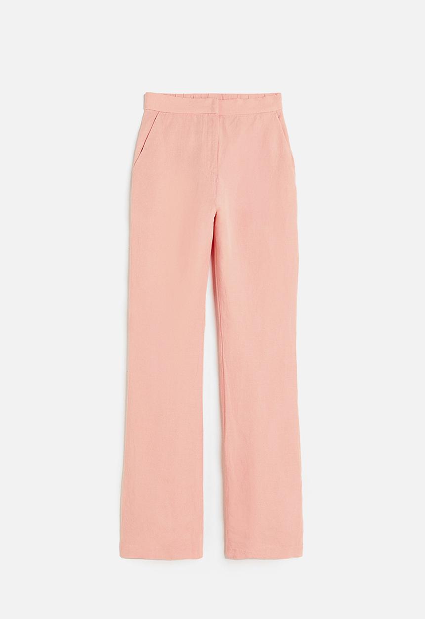 H&M - Flared linen-blend trousers - apricot
