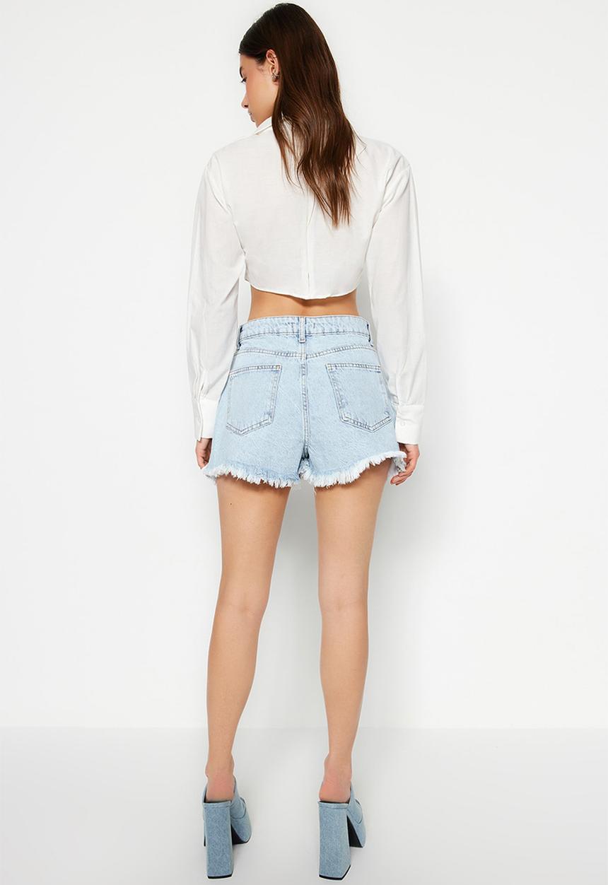 Trendyol - Hight rise denim shorts - blue