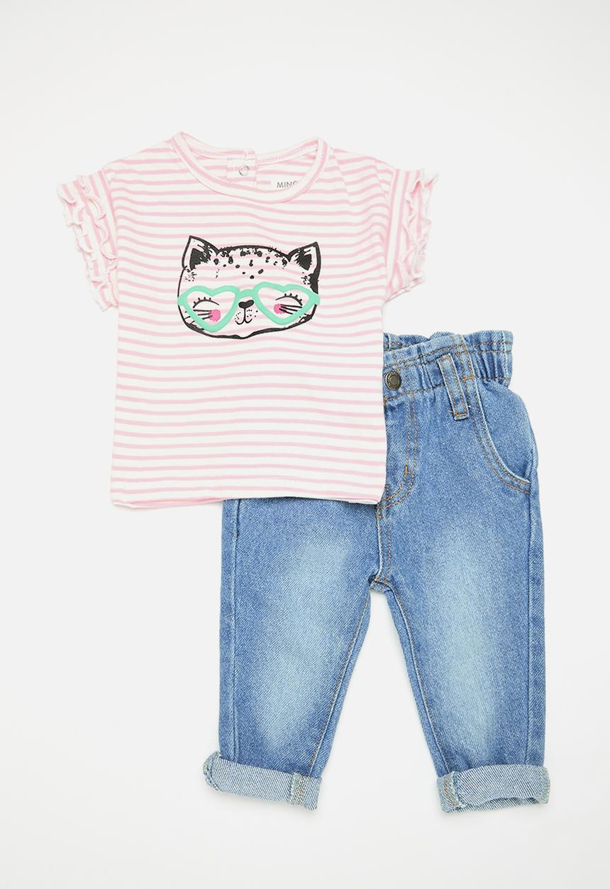 MINOTI - 2 Pack stripe T-shirt & denim trouser set - multi