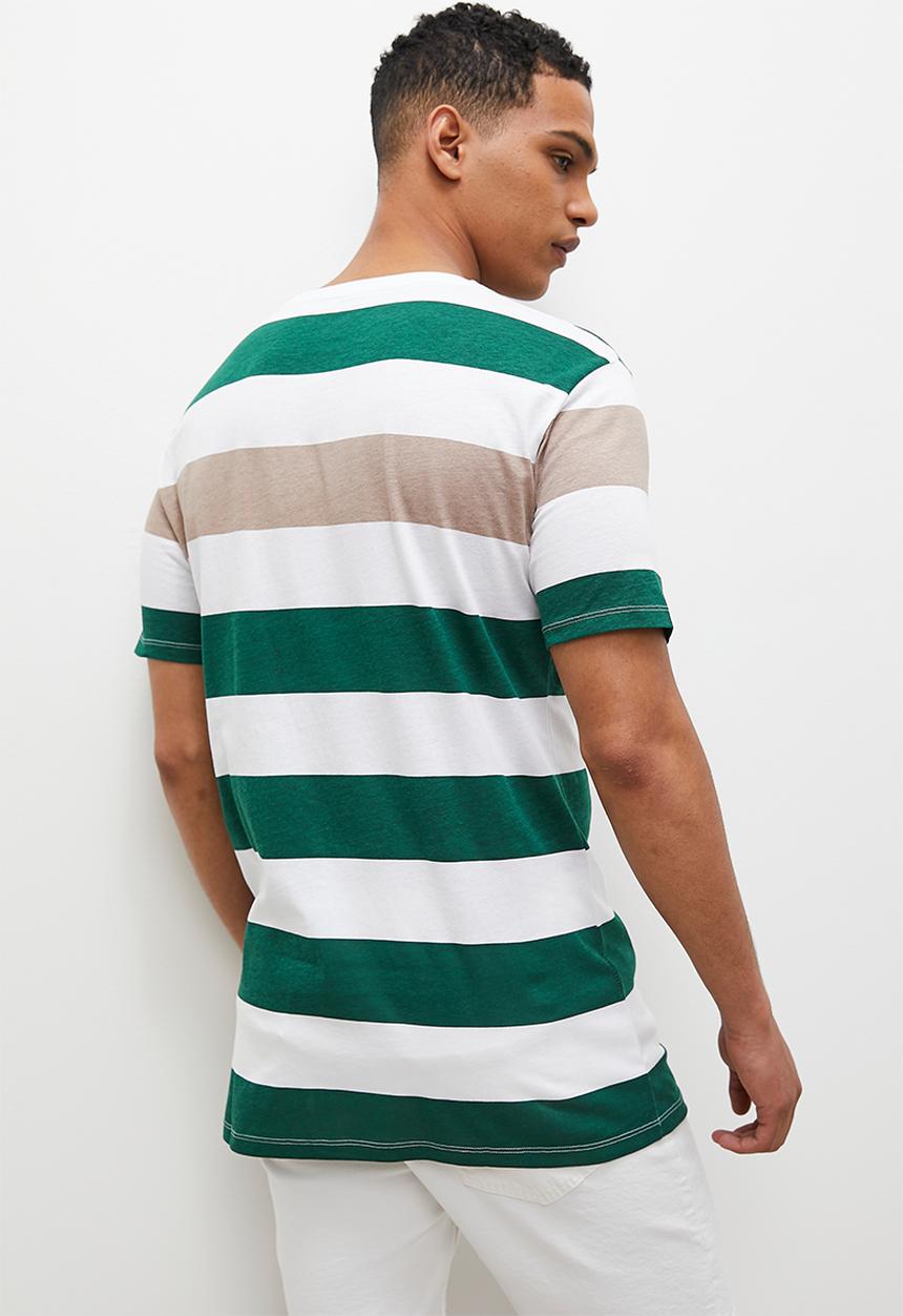Superbalist - Ash bold y/d stripe tee - dusty blue & ecru