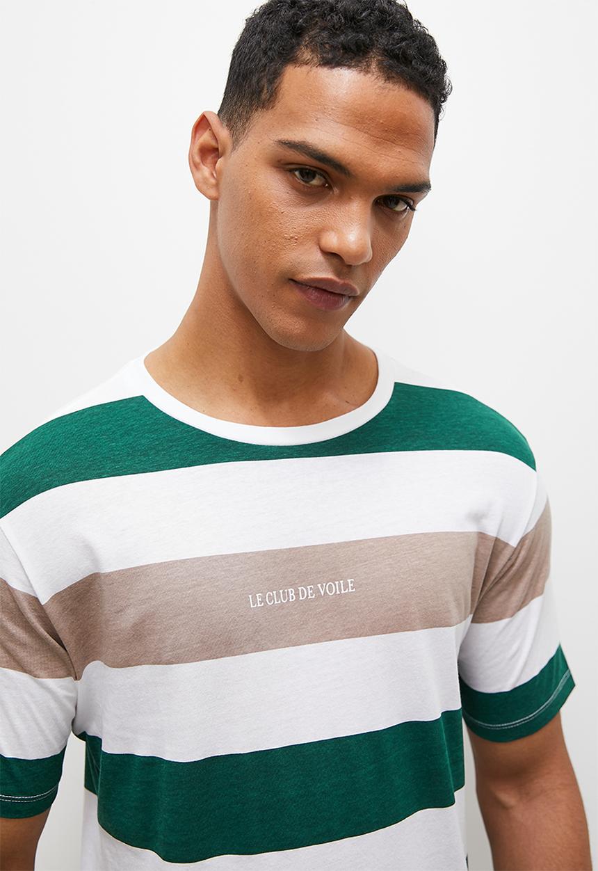 Superbalist - Ash bold y/d stripe tee - dusty blue & ecru