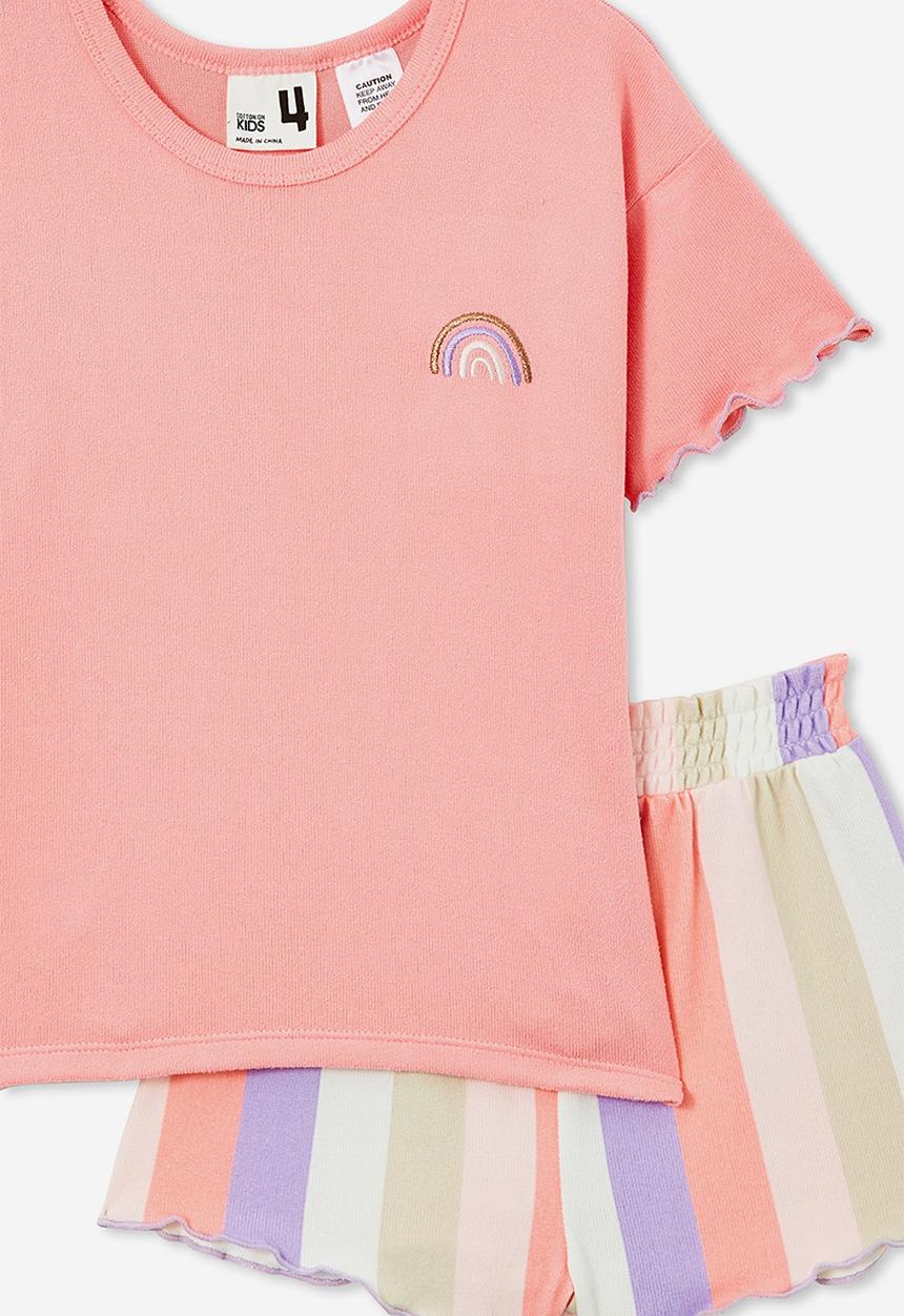 Cotton On - Dani short sleeve pyjama set - coral dreams/rainbow bold stripe