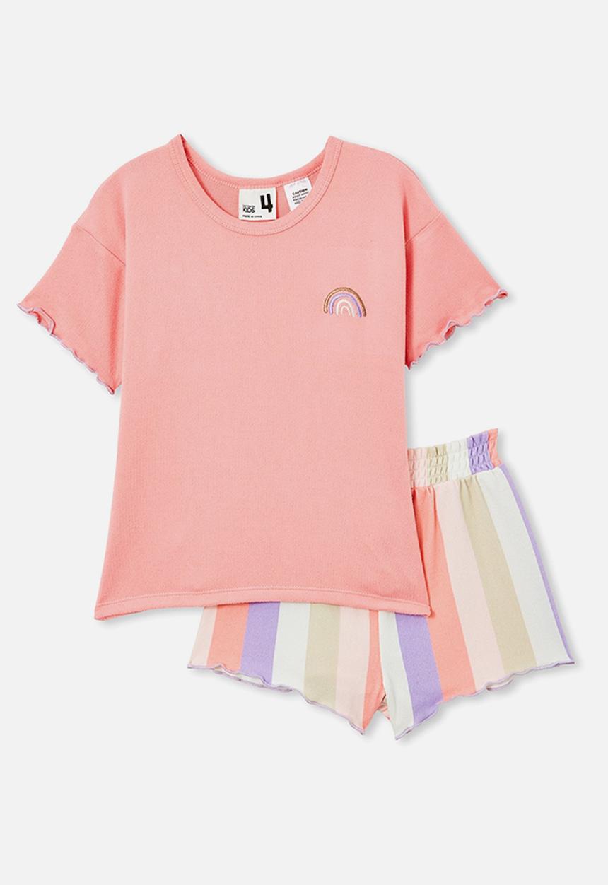 Cotton On - Dani short sleeve pyjama set - coral dreams/rainbow bold stripe