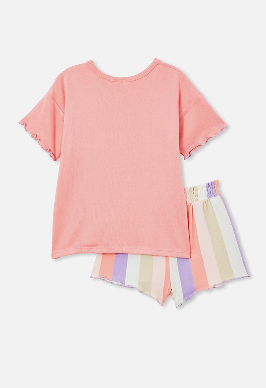 Cotton On - Dani short sleeve pyjama set - coral dreams/rainbow bold stripe