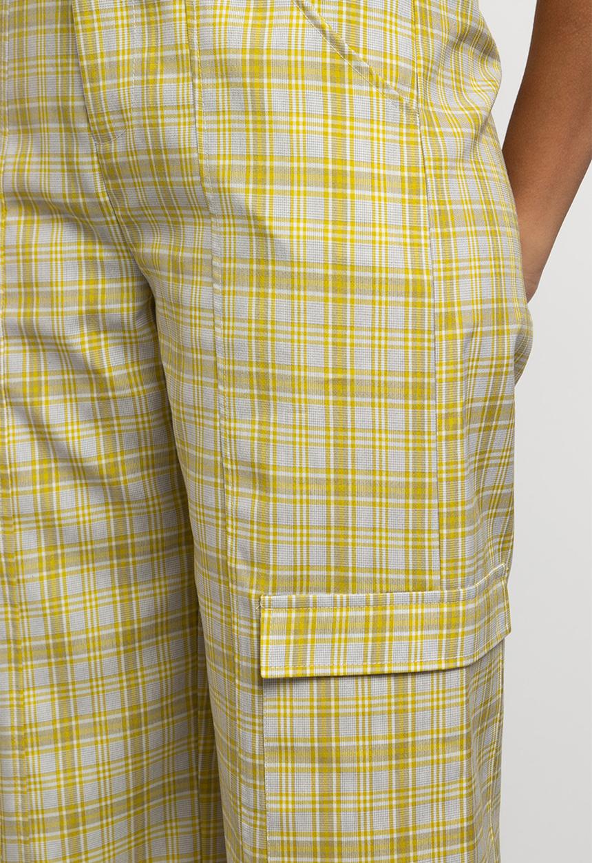 Daisy Street - Check cargo trouser - white & yellow check