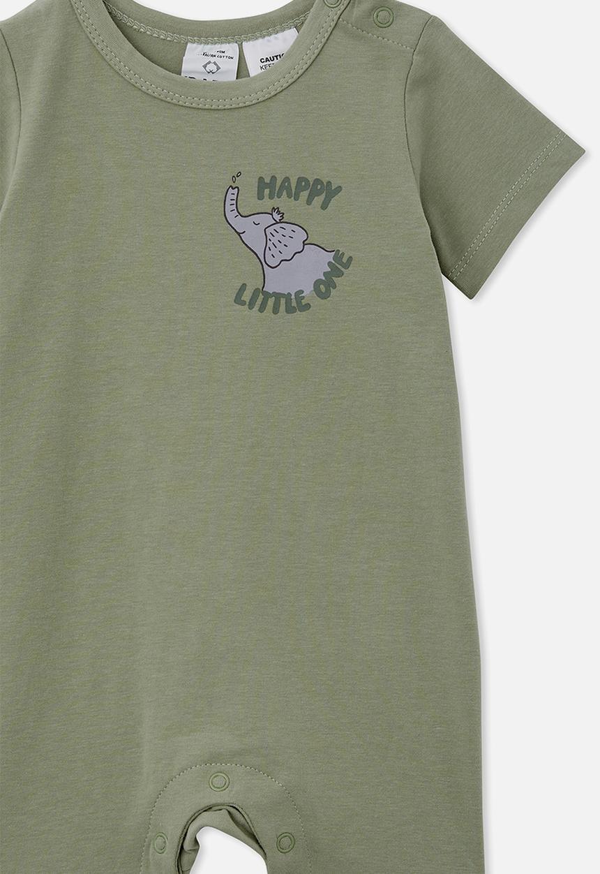 Cotton On - The short sleeve romper - deep sage happy little one