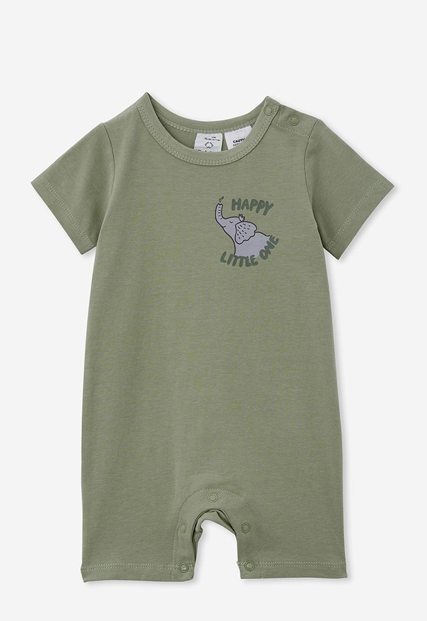 Cotton On - The short sleeve romper - deep sage happy little one