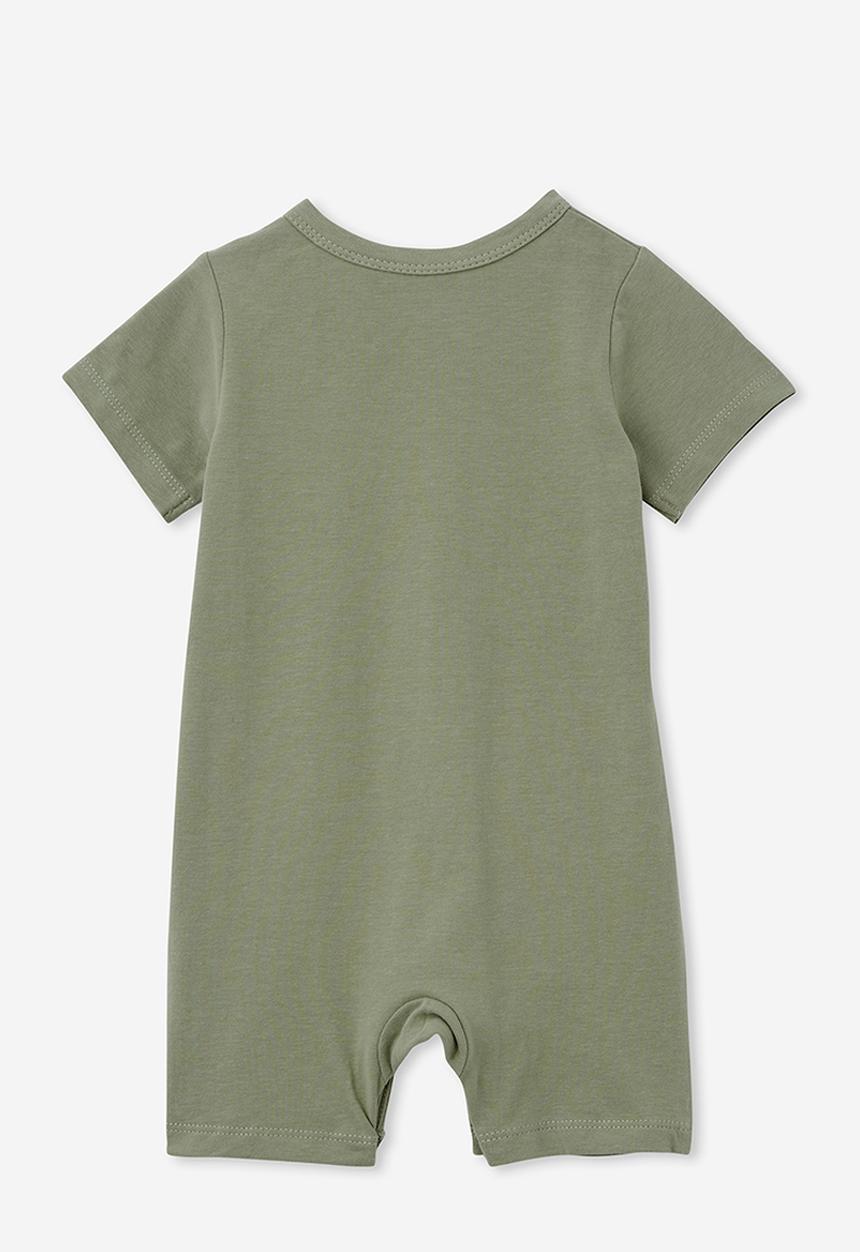 Cotton On - The short sleeve romper - deep sage happy little one
