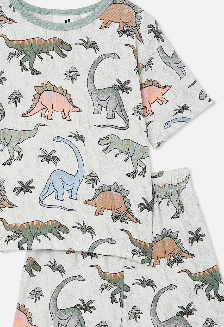 Cotton On - Damon short sleeve pyjama set - oatmeale marle/tropical dinos