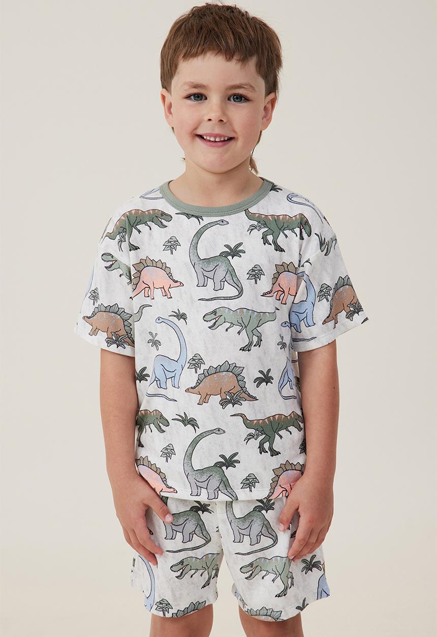 Cotton On - Damon short sleeve pyjama set - oatmeale marle/tropical dinos