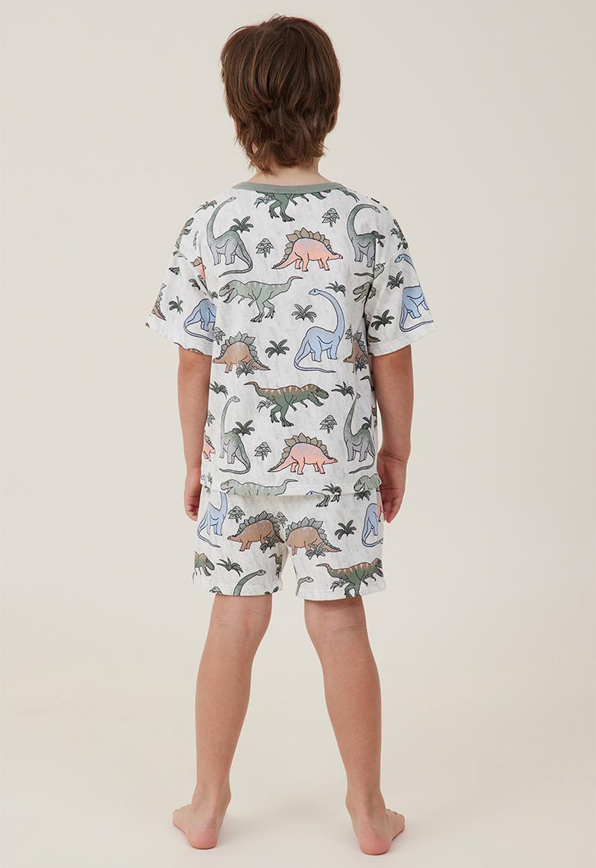 Cotton On - Damon short sleeve pyjama set - oatmeale marle/tropical dinos