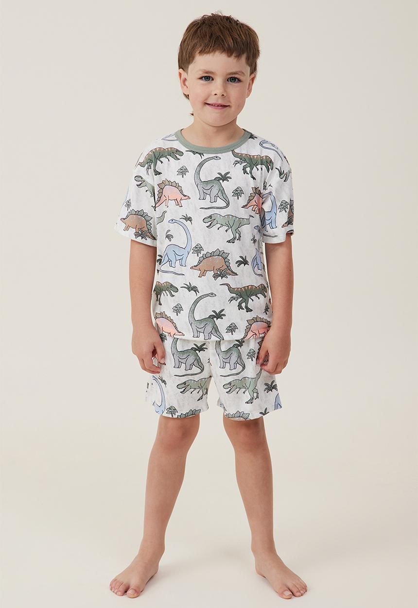 Cotton On - Damon short sleeve pyjama set - oatmeale marle/tropical dinos