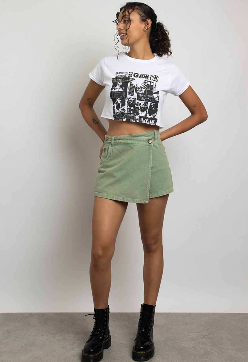 Daisy Street - Washed denim skort - pale green