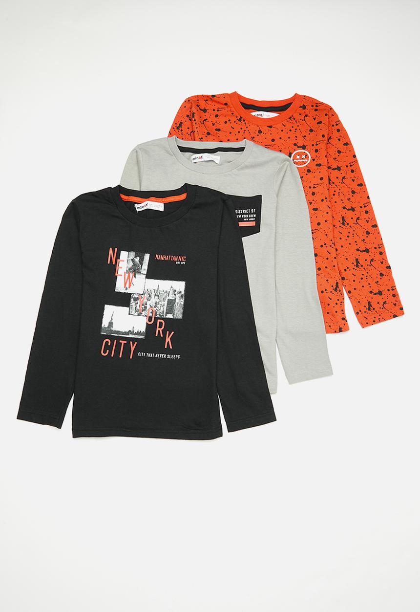 MINOTI - Boys 3 pack basic ny city long sleeve graphic tops - multi 