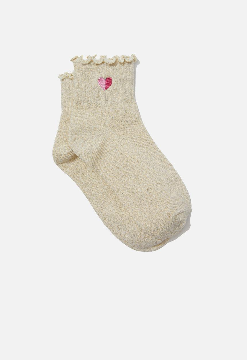 Cotton On - Single pack mid crew sock - gold lurex heart