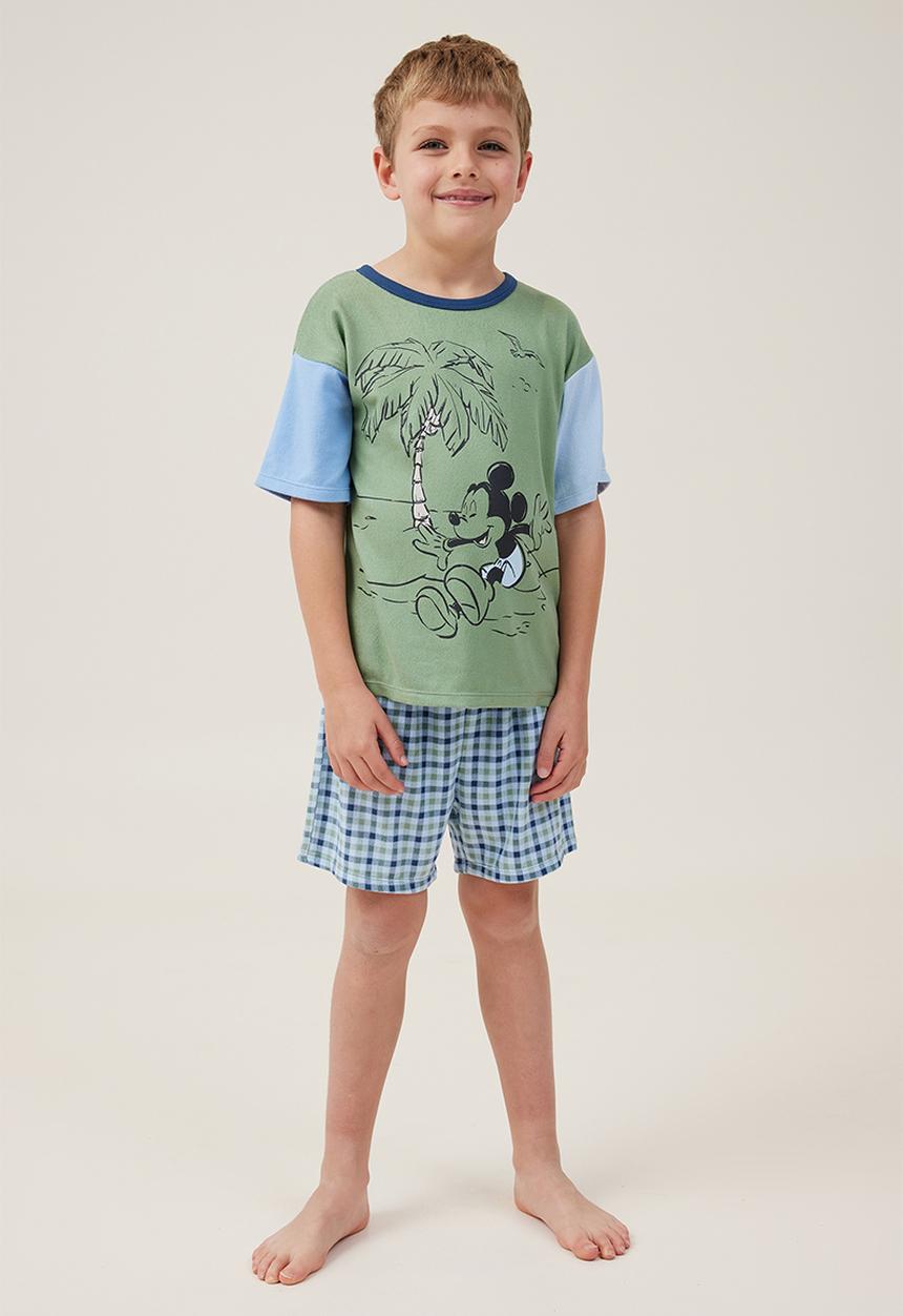 Cotton On - Damon short sleeve pyjama set license - lcn dis deep sage/mickey tropical palm