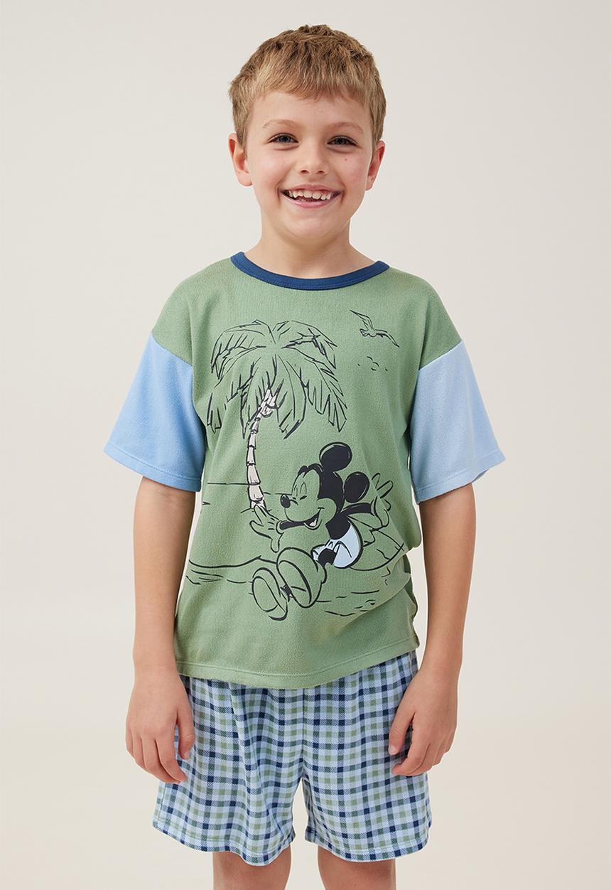 Cotton On - Damon short sleeve pyjama set license - lcn dis deep sage/mickey tropical palm