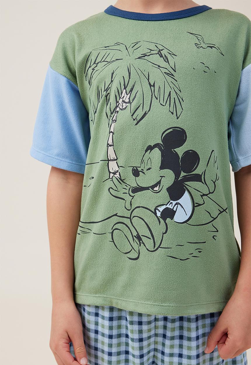 Cotton On - Damon short sleeve pyjama set license - lcn dis deep sage/mickey tropical palm