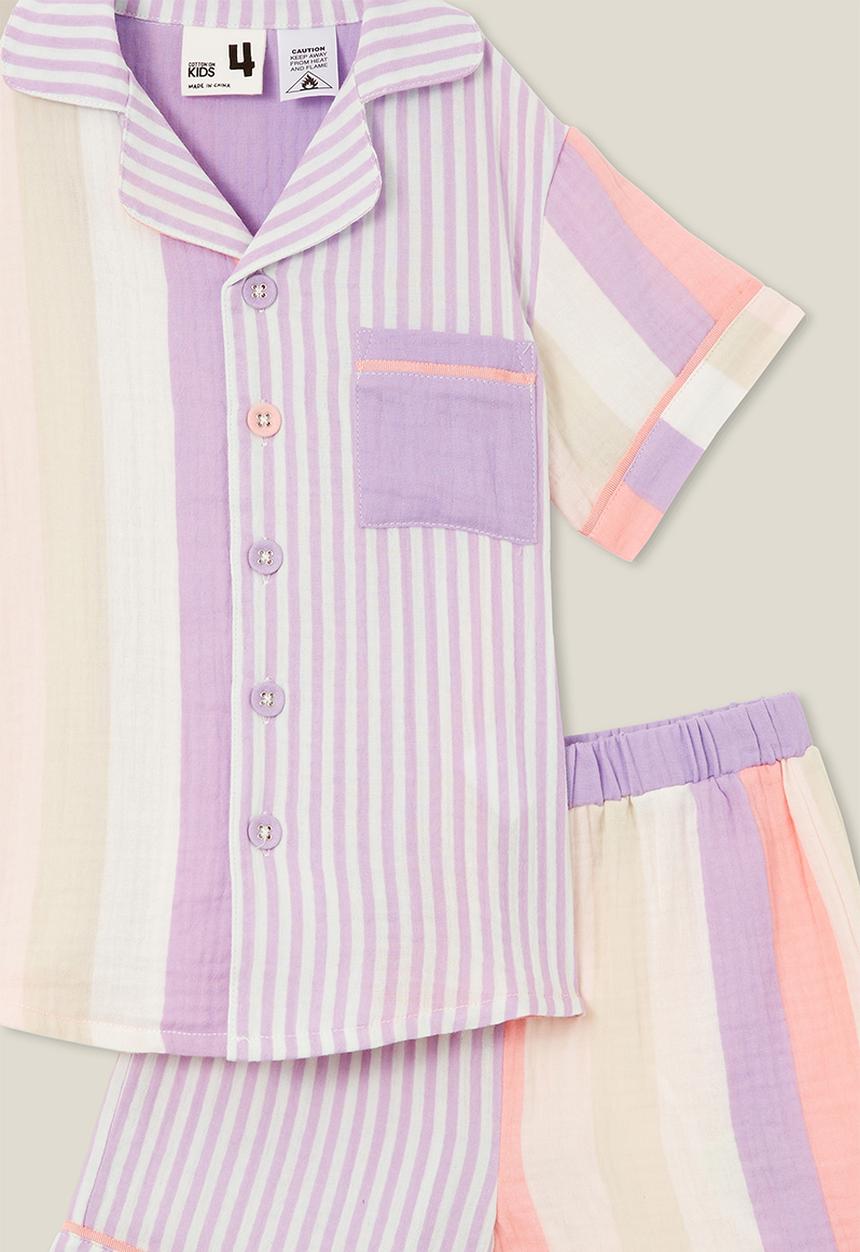 Cotton On - Amelia short sleeve pyjama set - lilac drop/bold stripe colourblock