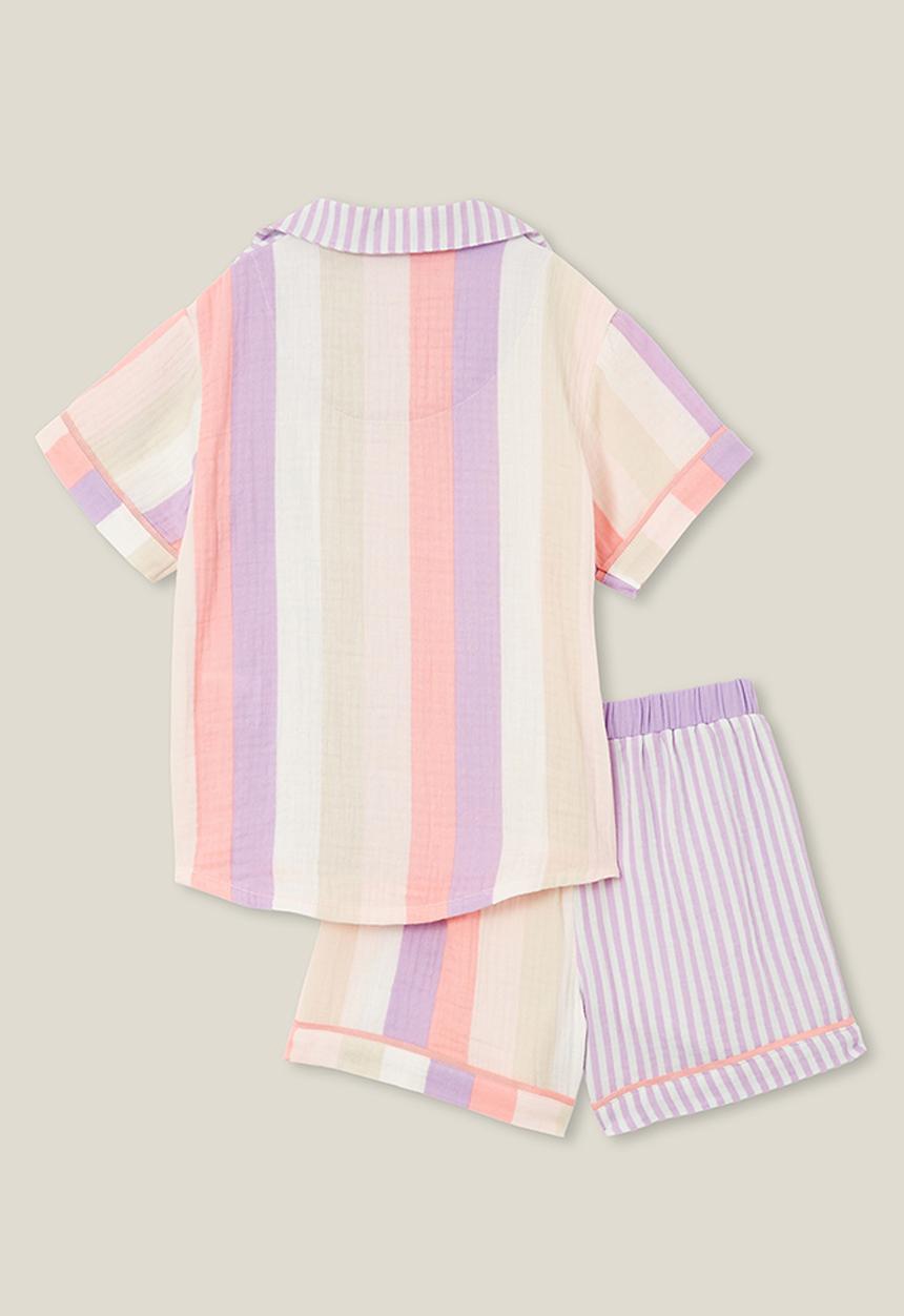 Cotton On - Amelia short sleeve pyjama set - lilac drop/bold stripe colourblock