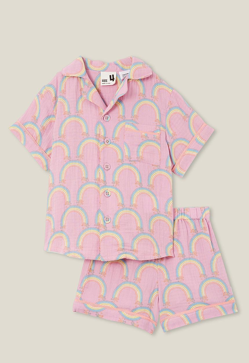 Cotton On - Amelia short sleeve pyjama set - pale violet/rainbow