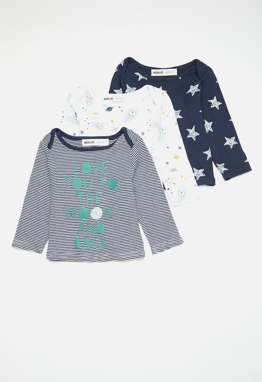 MINOTI - 3 Pack long sleeve tops - white & blue 