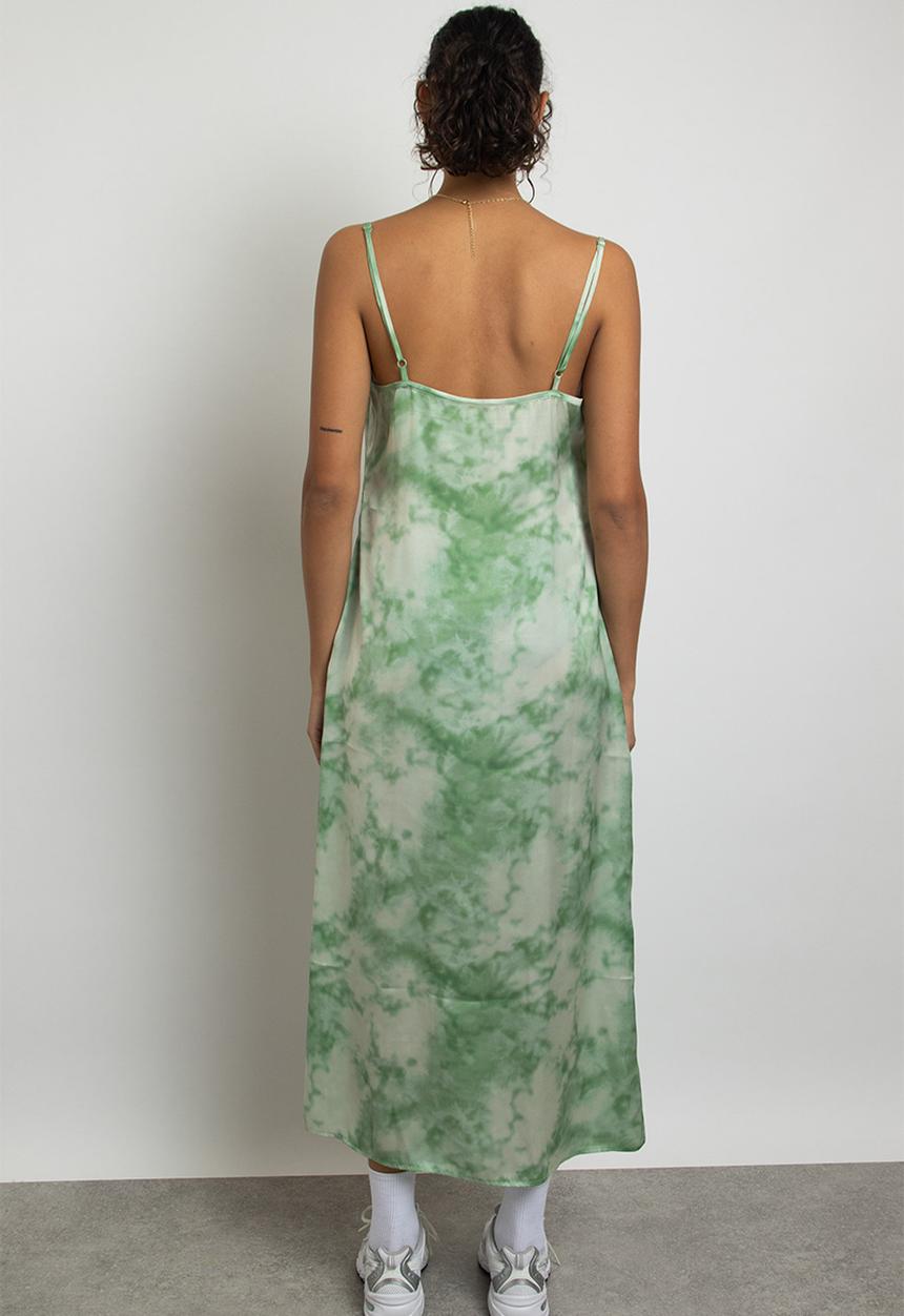 Daisy Street - Printed satin midi minah dress - green marble