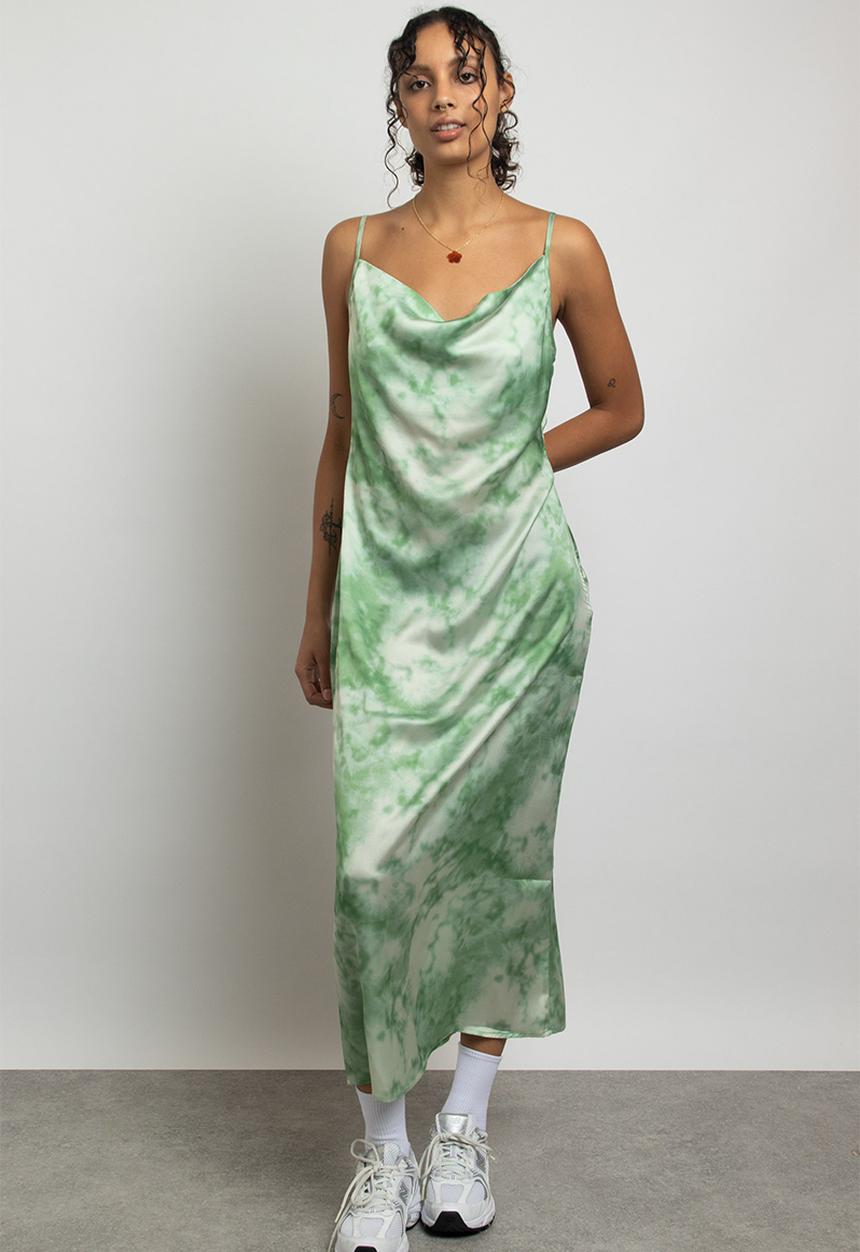 Daisy Street - Printed satin midi minah dress - green marble