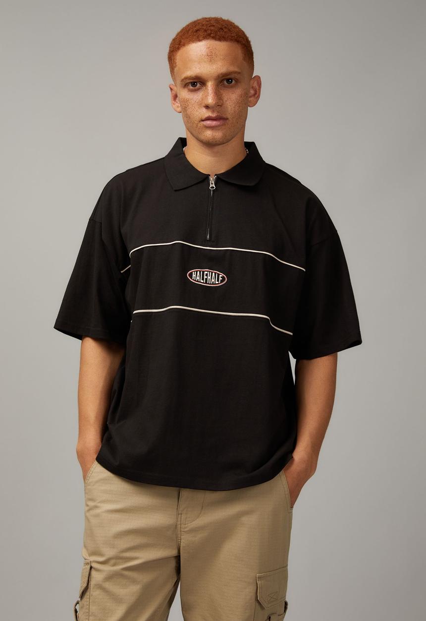 Factorie - Box fit zip polo - black piping