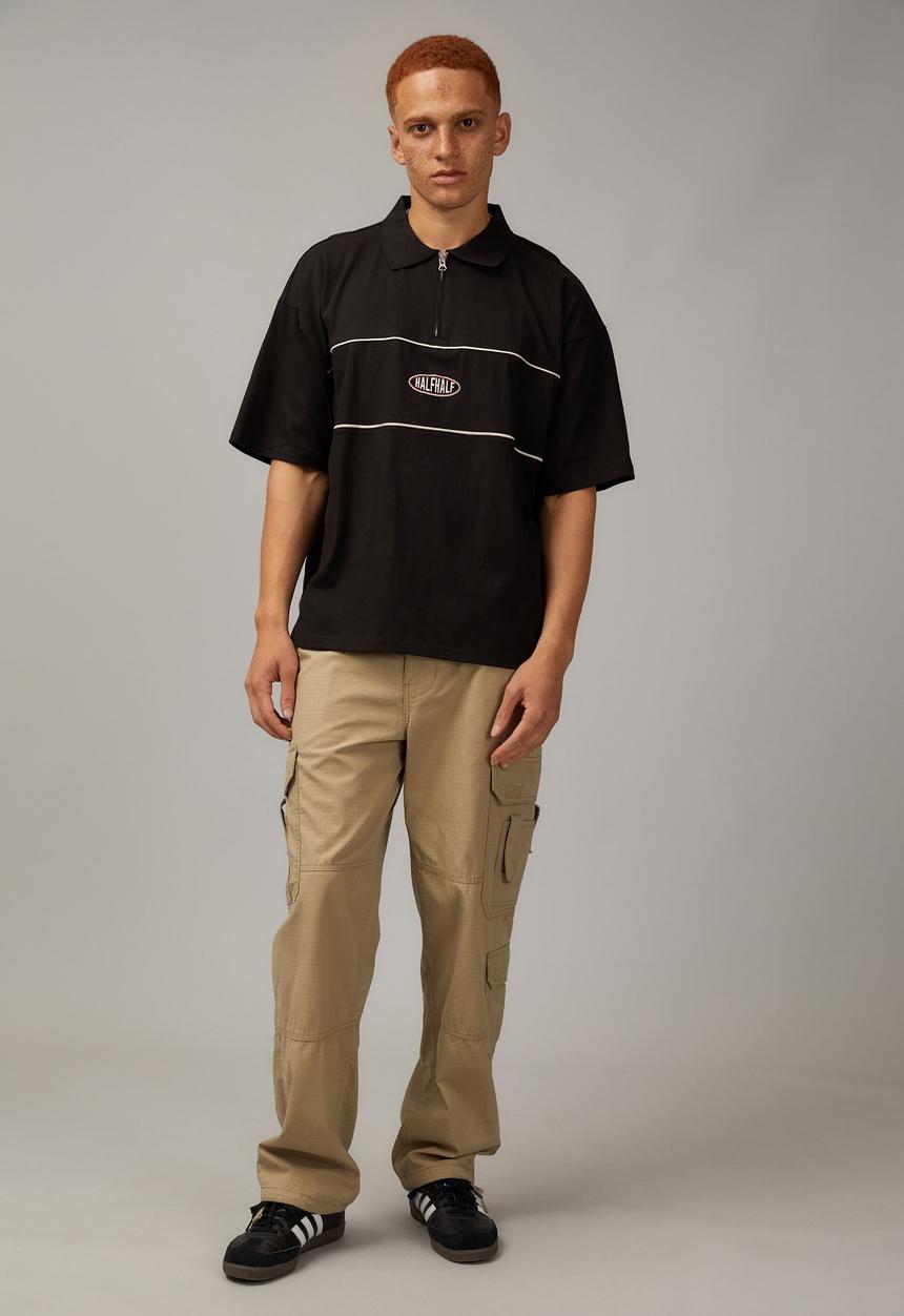Factorie - Box fit zip polo - black piping