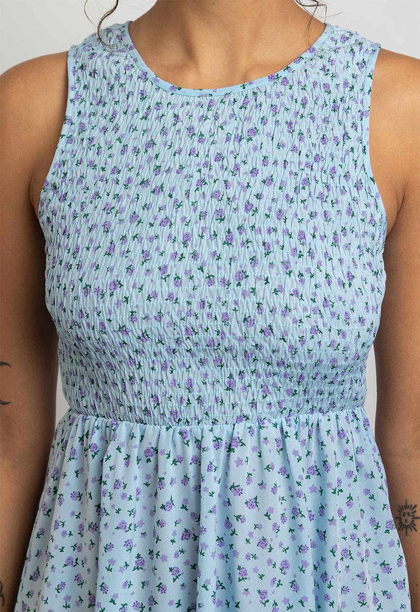 Daisy Street - Shirred sleeveless smock dress - blue ditsy