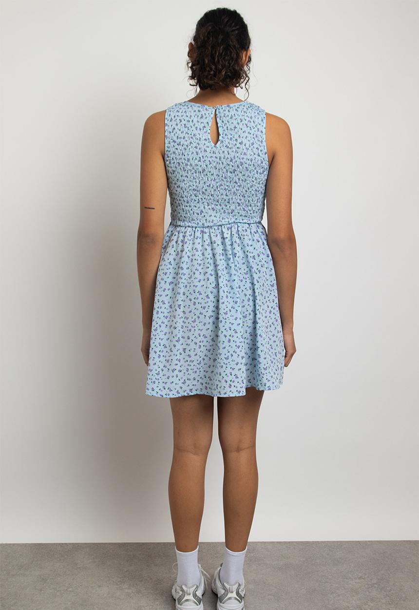 Daisy Street - Shirred sleeveless smock dress - blue ditsy