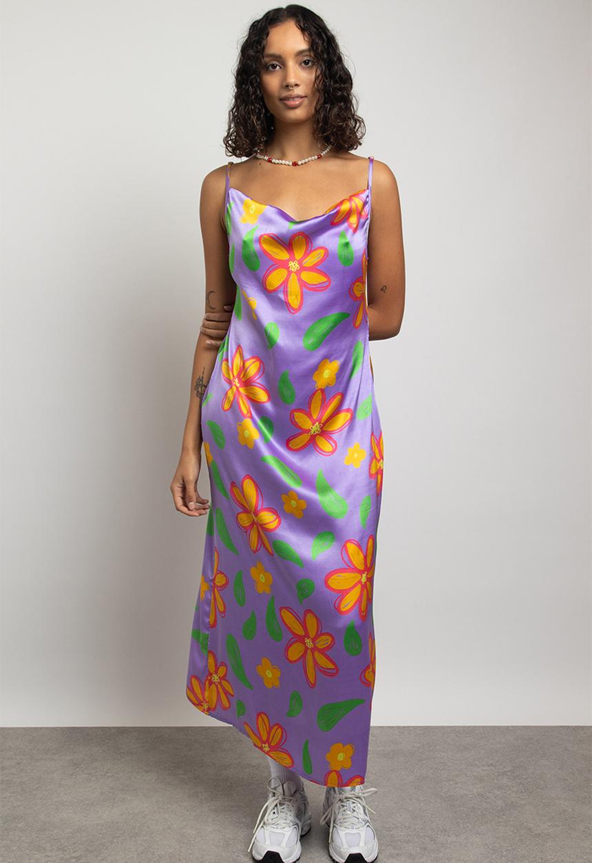 Daisy Street - Printed satin midaxi minah dress - multi