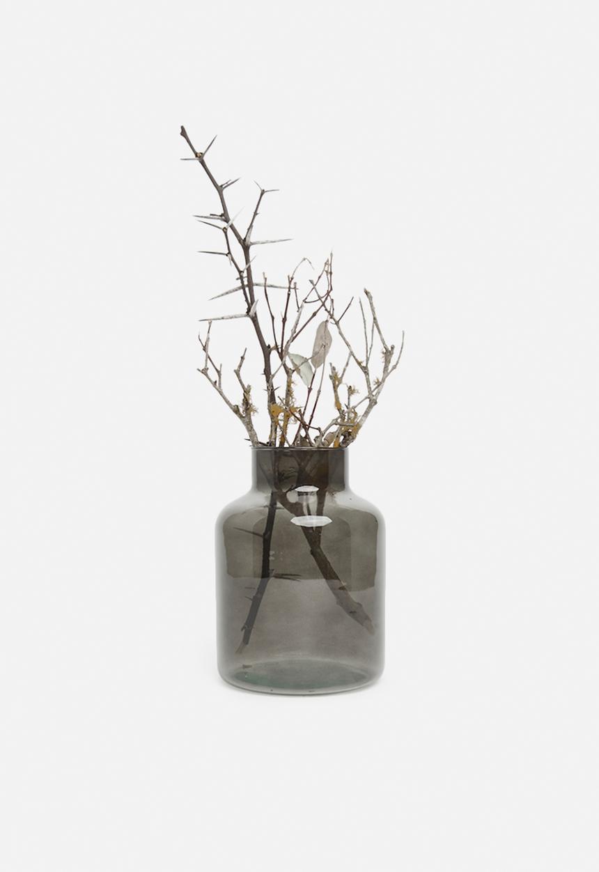 H&S - Funnel Recycled Glass Vase - Smoke Black