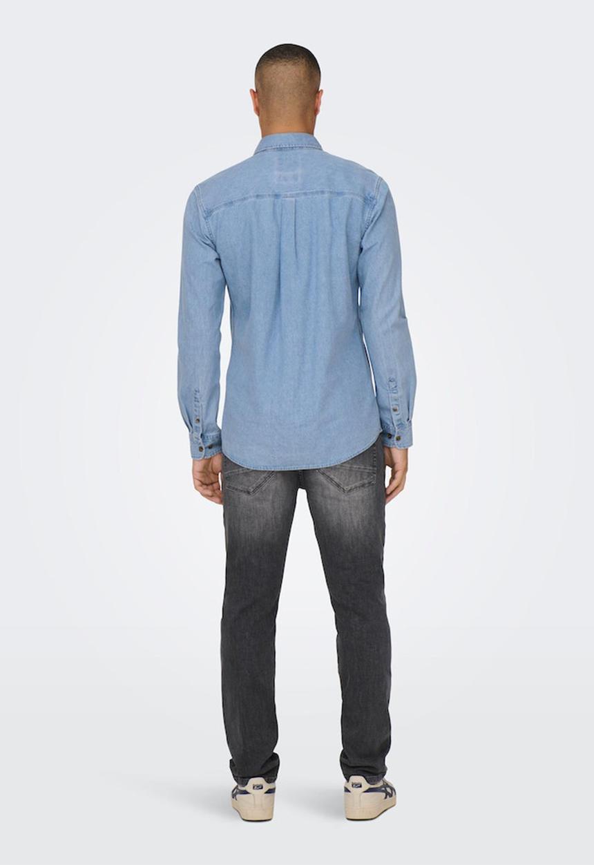 Only & Sons - Onslex reg chambray long sleeve shirt - light blue denim