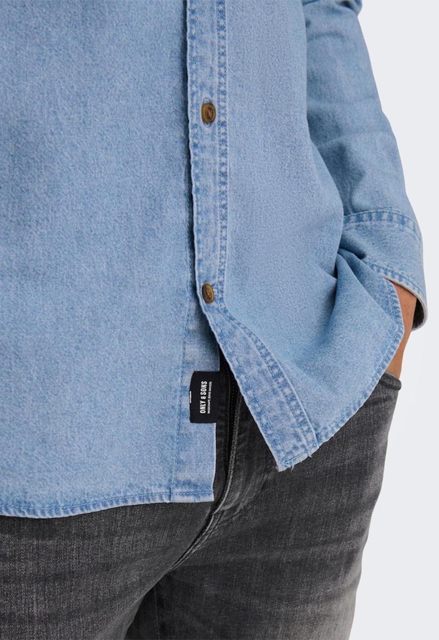 Only & Sons - Onslex reg chambray long sleeve shirt - light blue denim