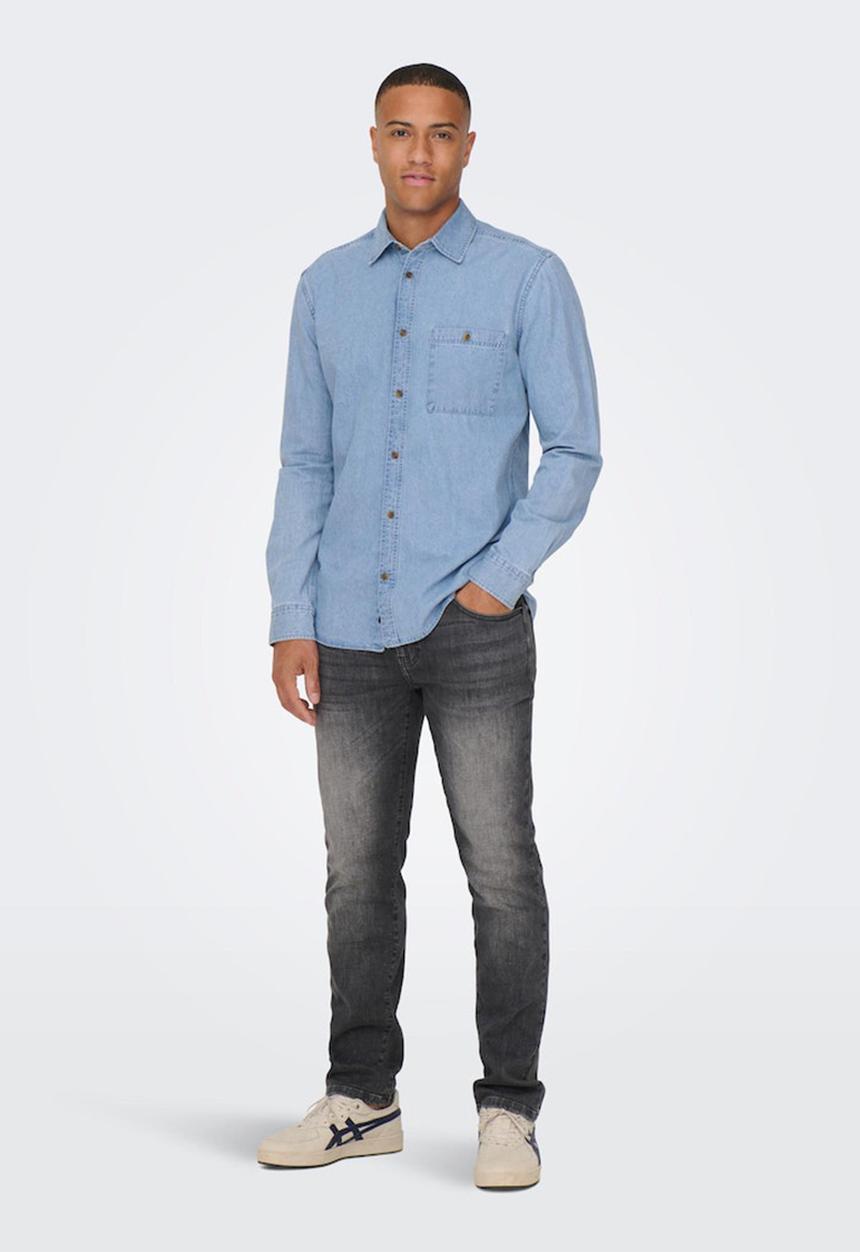 Only & Sons - Onslex reg chambray long sleeve shirt - light blue denim