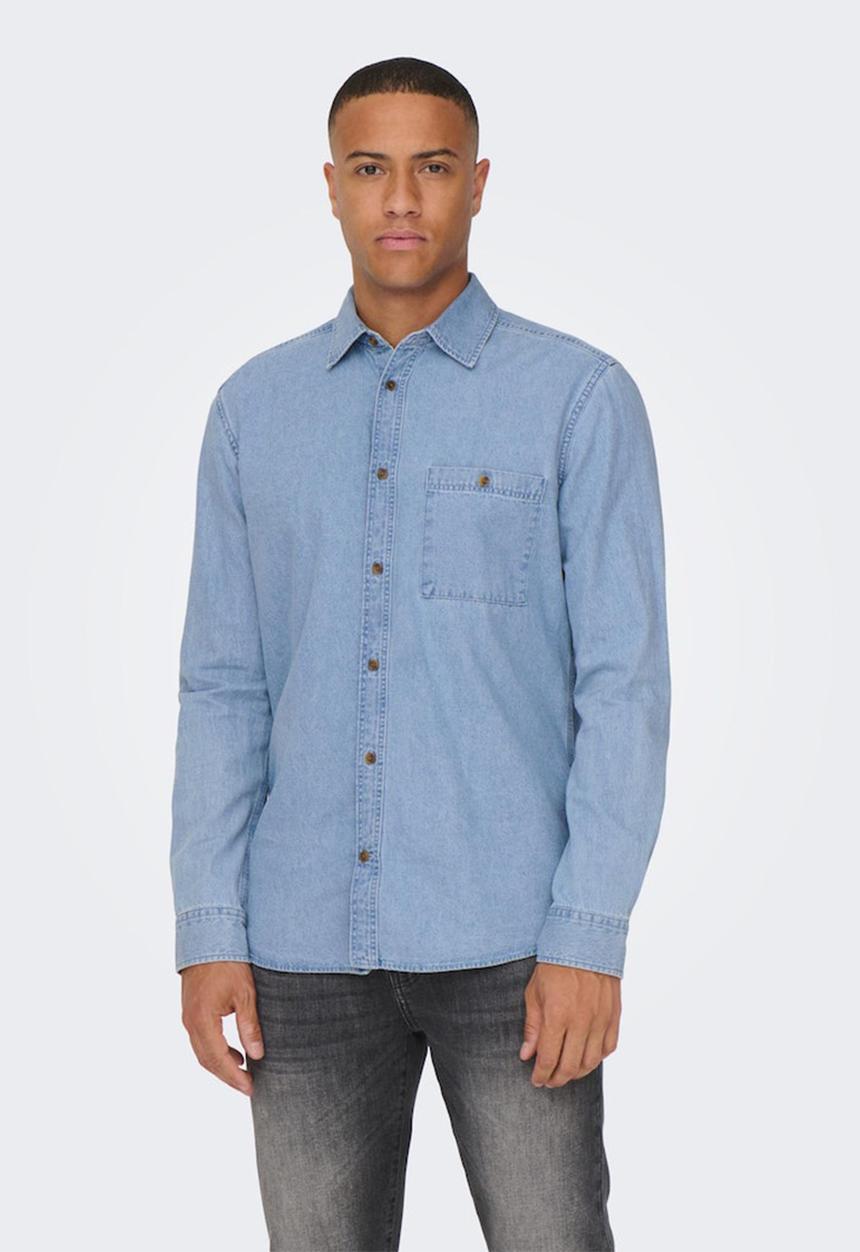 Only & Sons - Onslex reg chambray long sleeve shirt - light blue denim