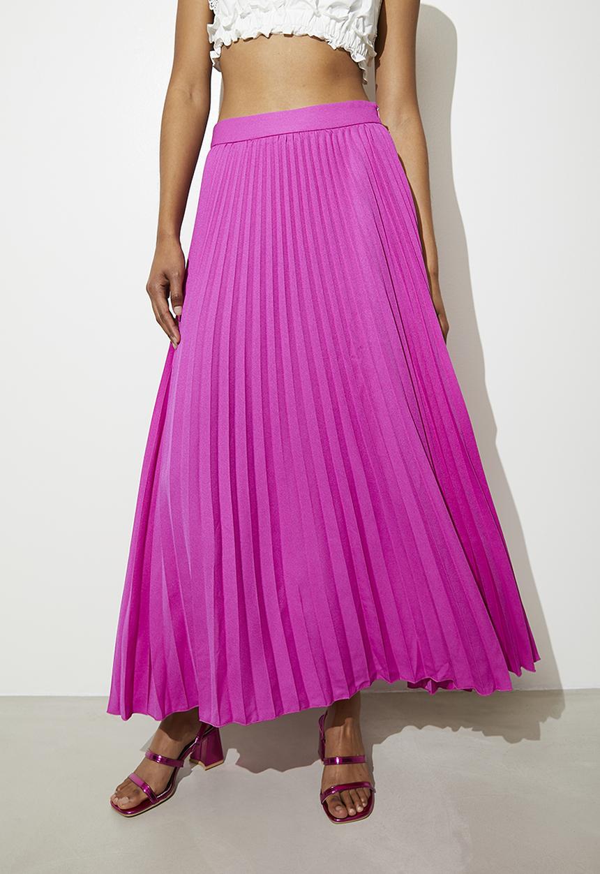 VELVET - Satin modaxi pleated skirt - cerise