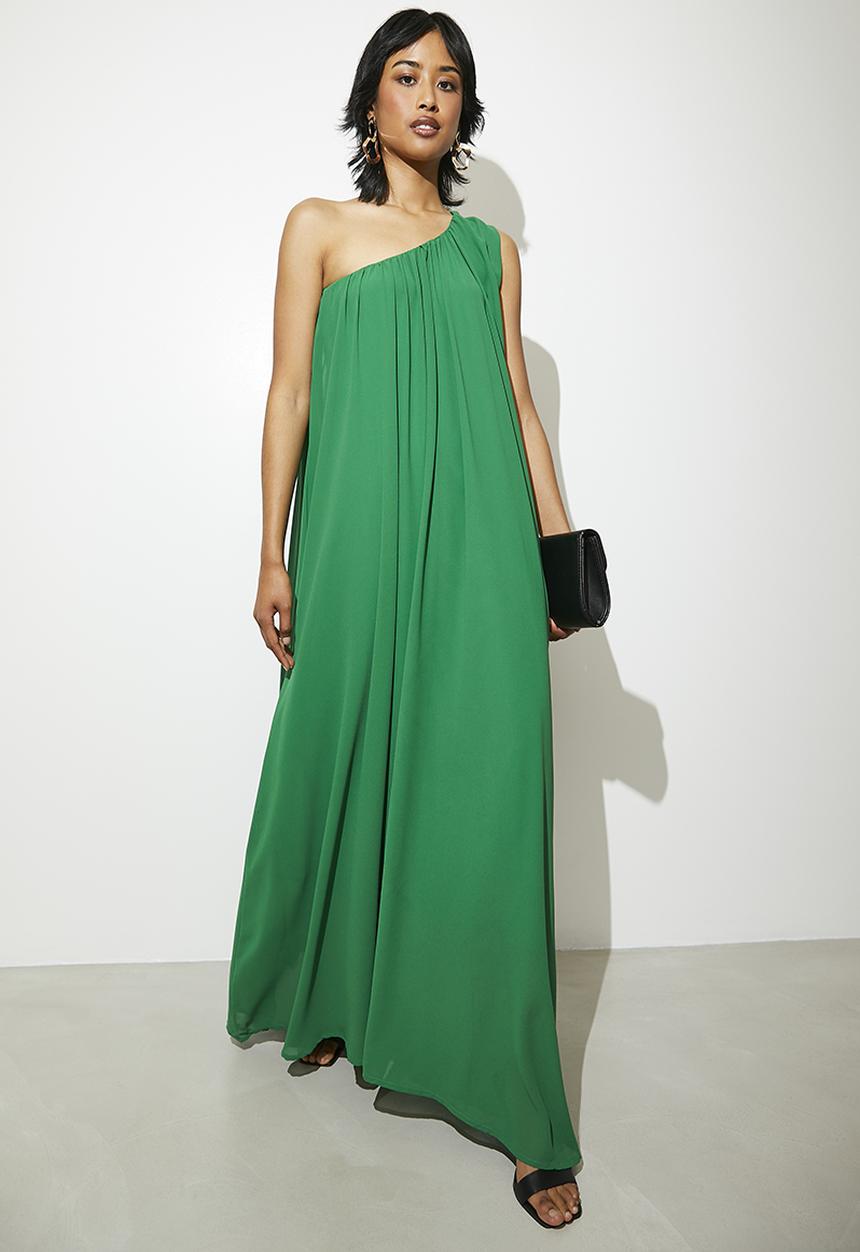 VELVET - Statement asymmetric maxi kaftan dress - green