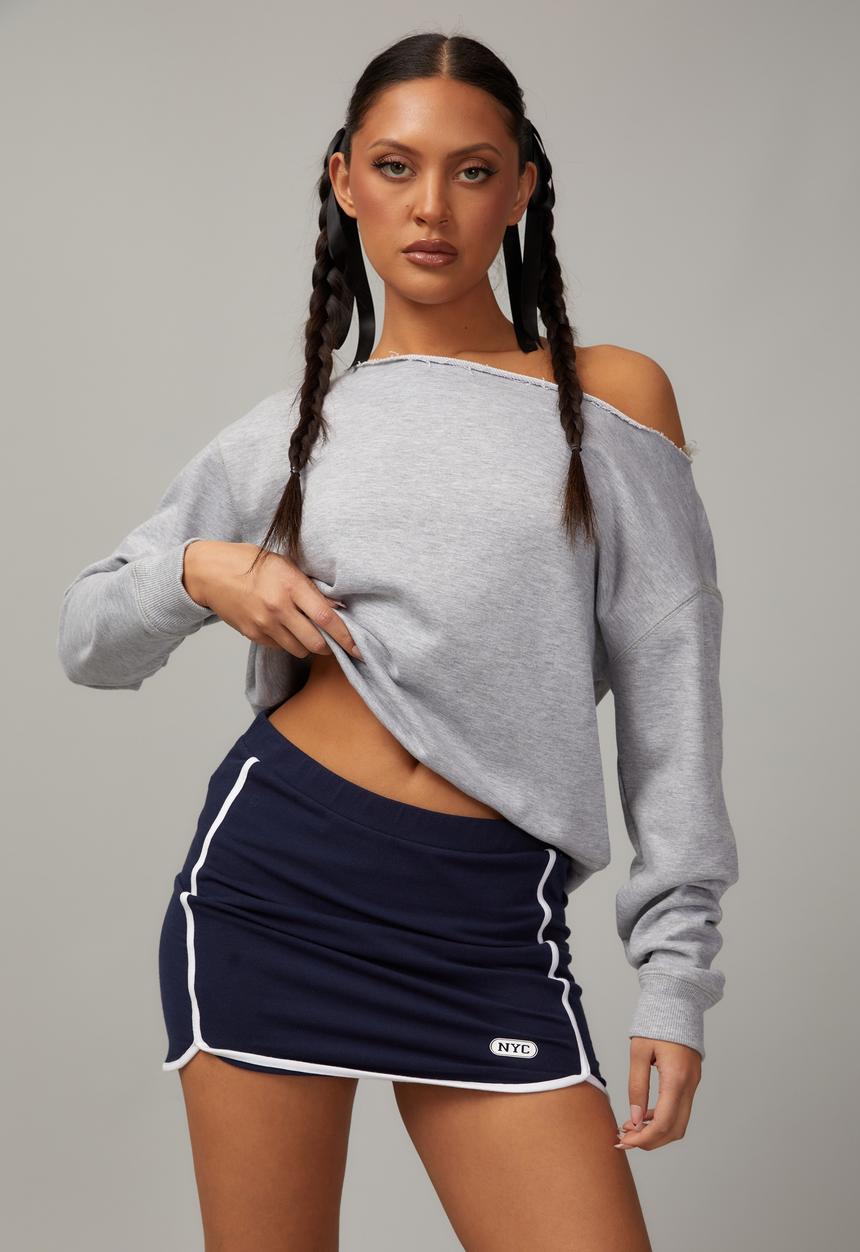 Factorie - Slouchy off shoulder crew - grey marle