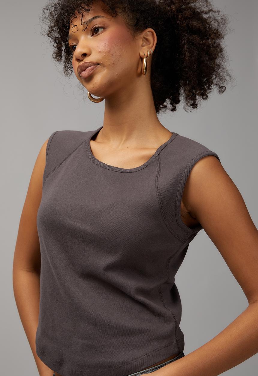 Factorie - Raglan curve hem tank - charcoal