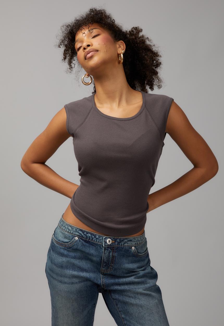 Factorie - Raglan curve hem tank - charcoal