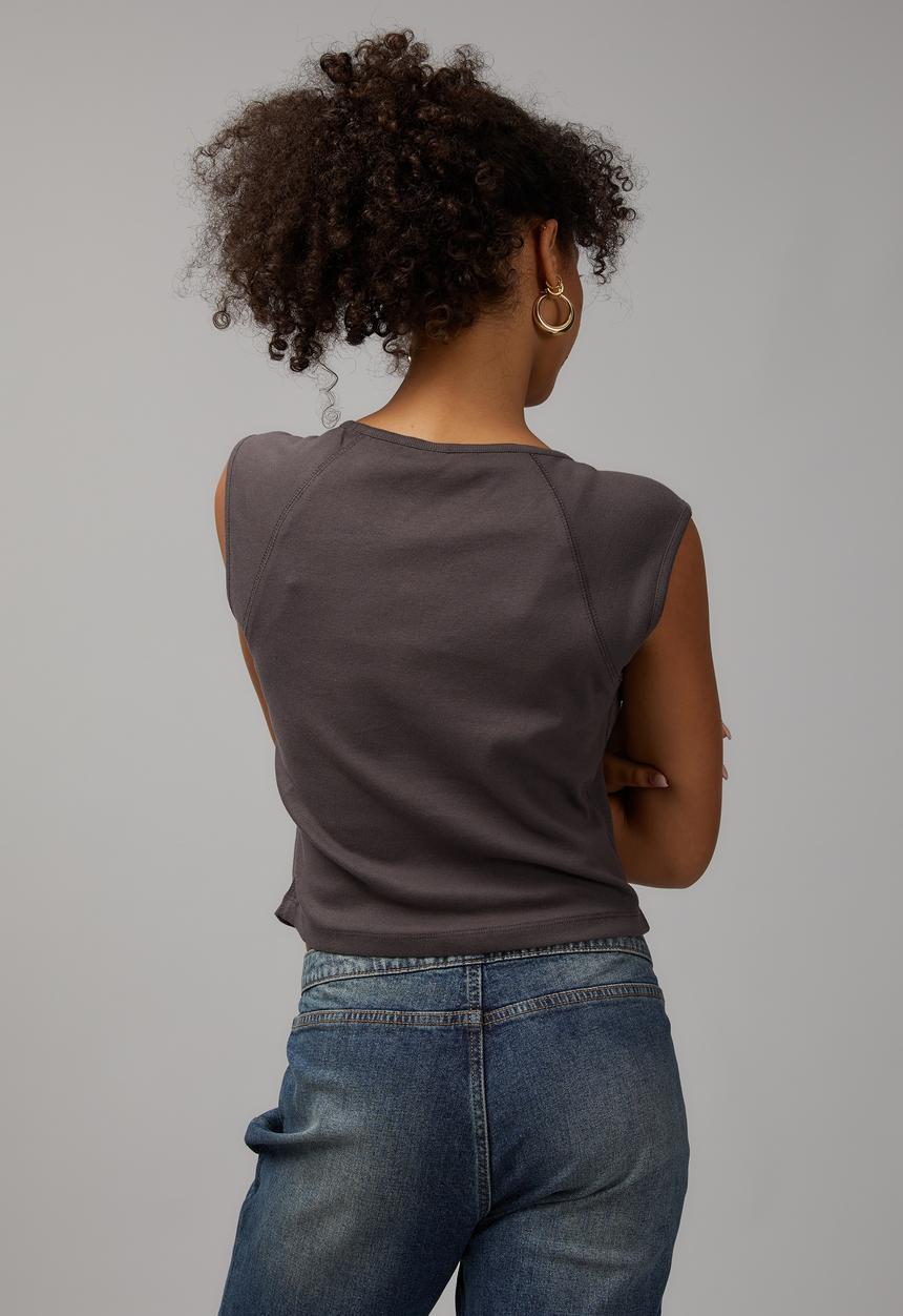 Factorie - Raglan curve hem tank - charcoal