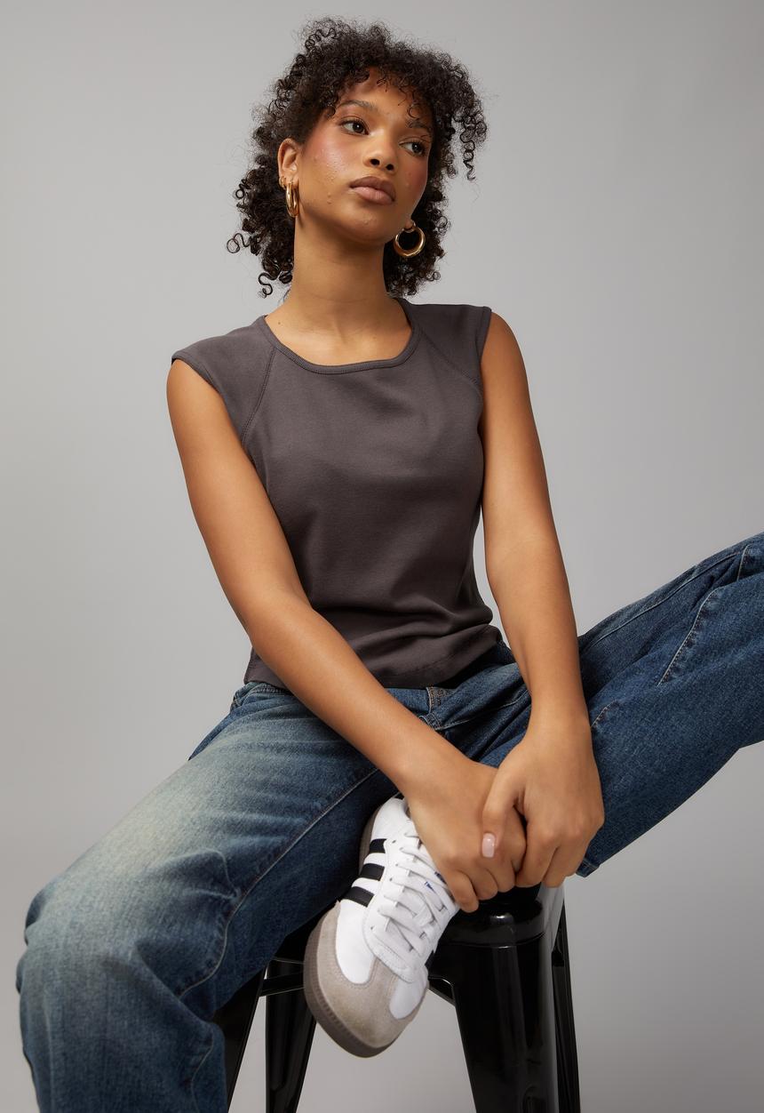 Factorie - Raglan curve hem tank - charcoal