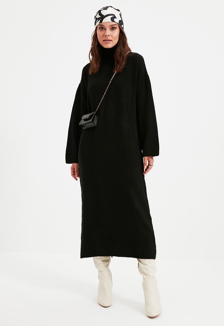 Trendyol - Modest poloneck knit dress - black